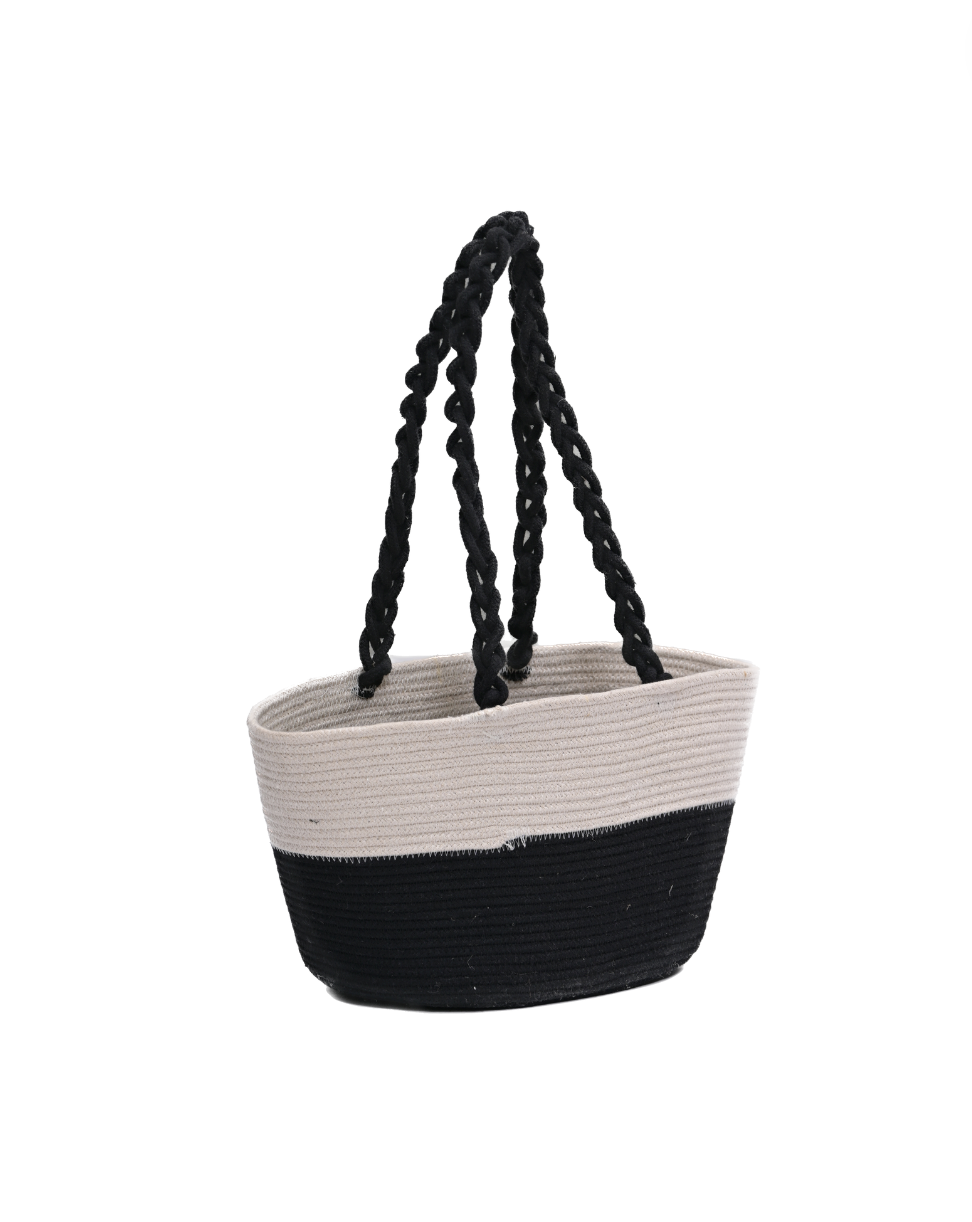 Striped Shoulder Bag with Braided Handle