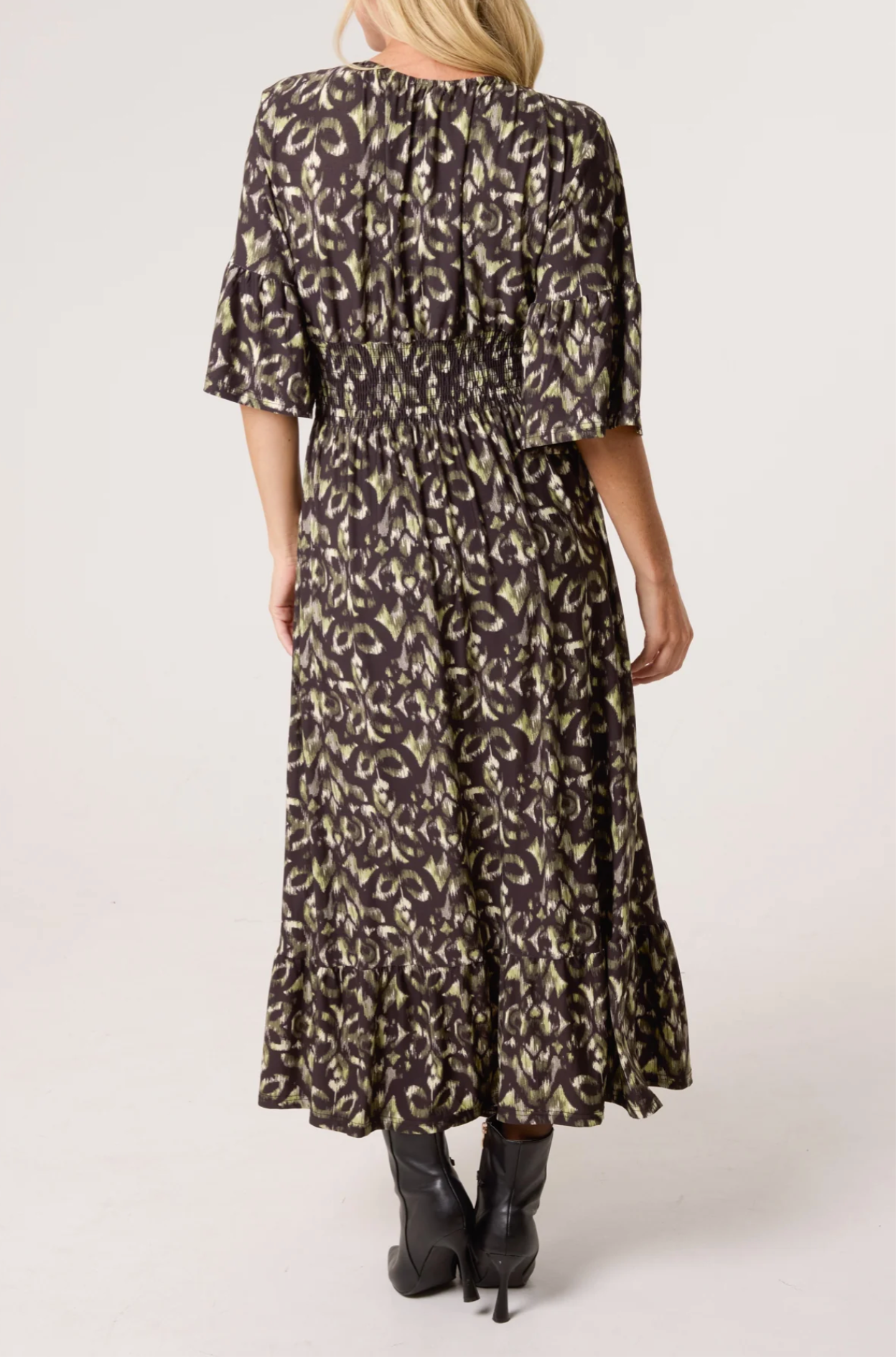 Abstract Animal Print Shirred Stretch Dress