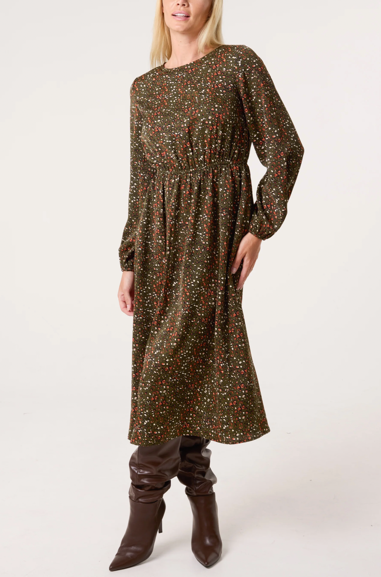 Ditsy Animal Smock Midi Dress