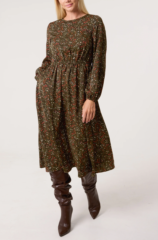Ditsy Animal Smock Midi Dress