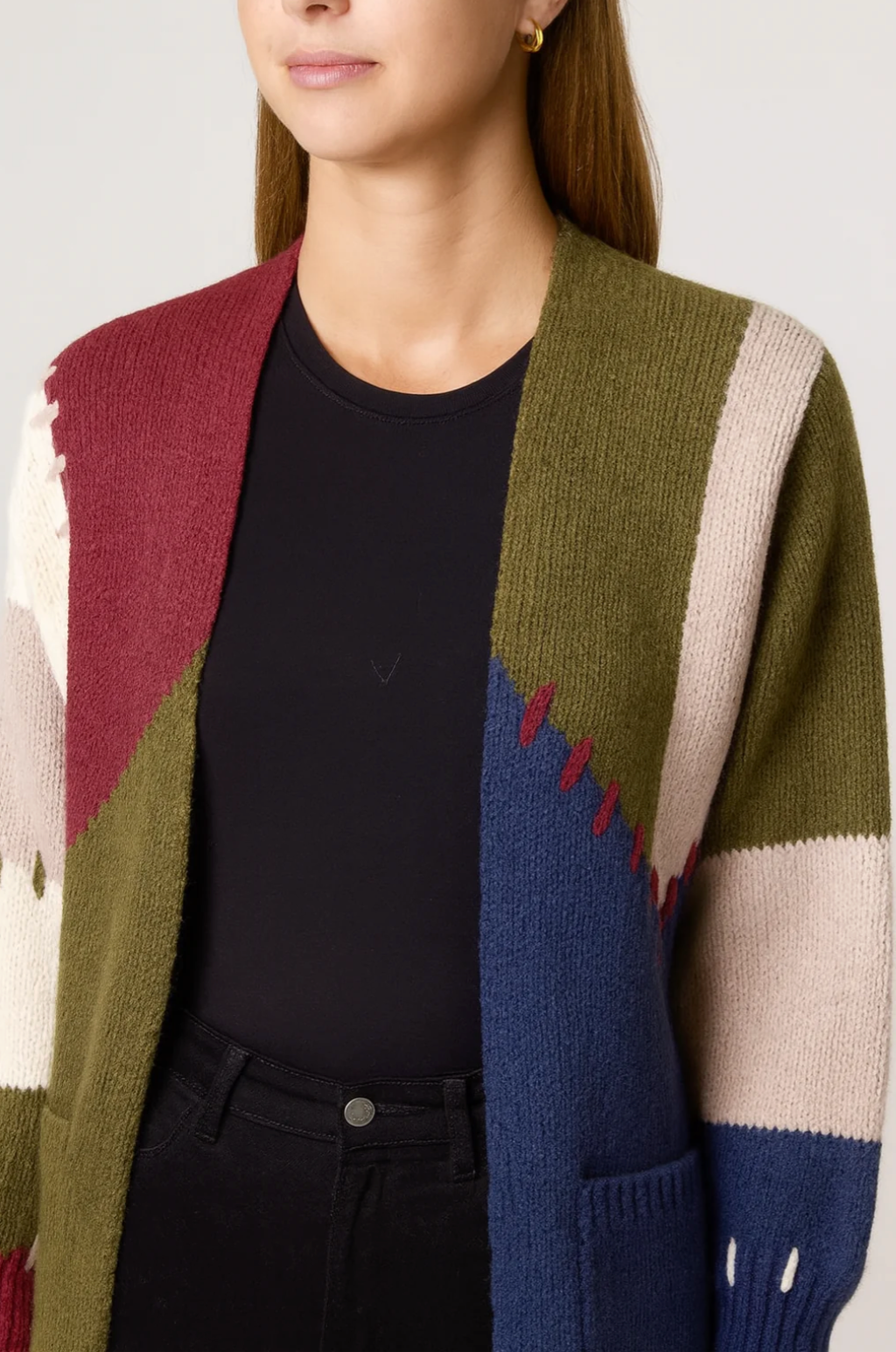 Stitch Colour Block Knit Cardigan