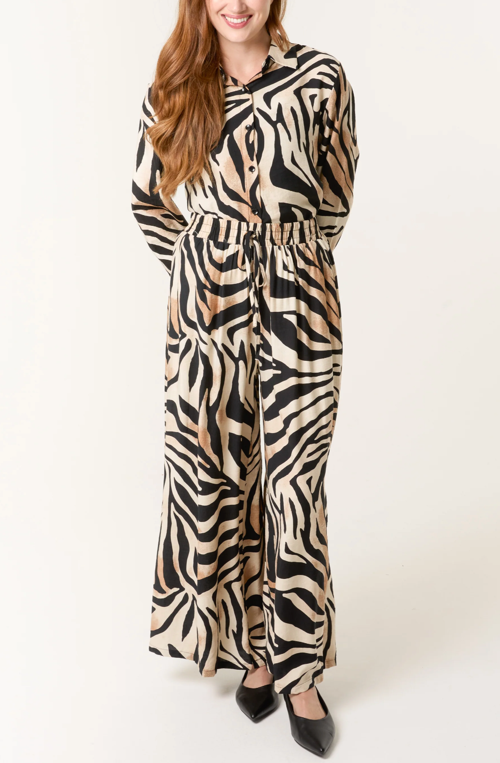 Zebra Print Wide Leg Trousers
