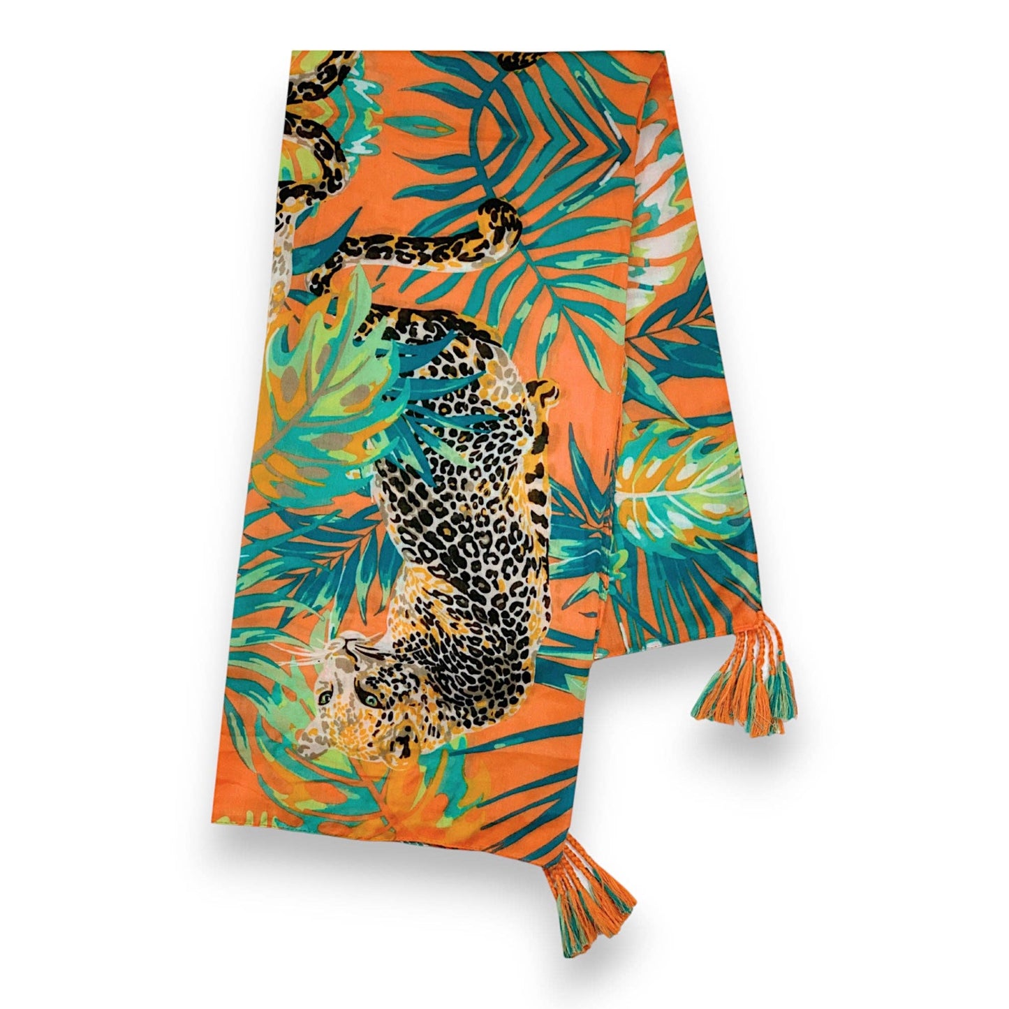 Panther Print Tassel Square Scarf: Pink