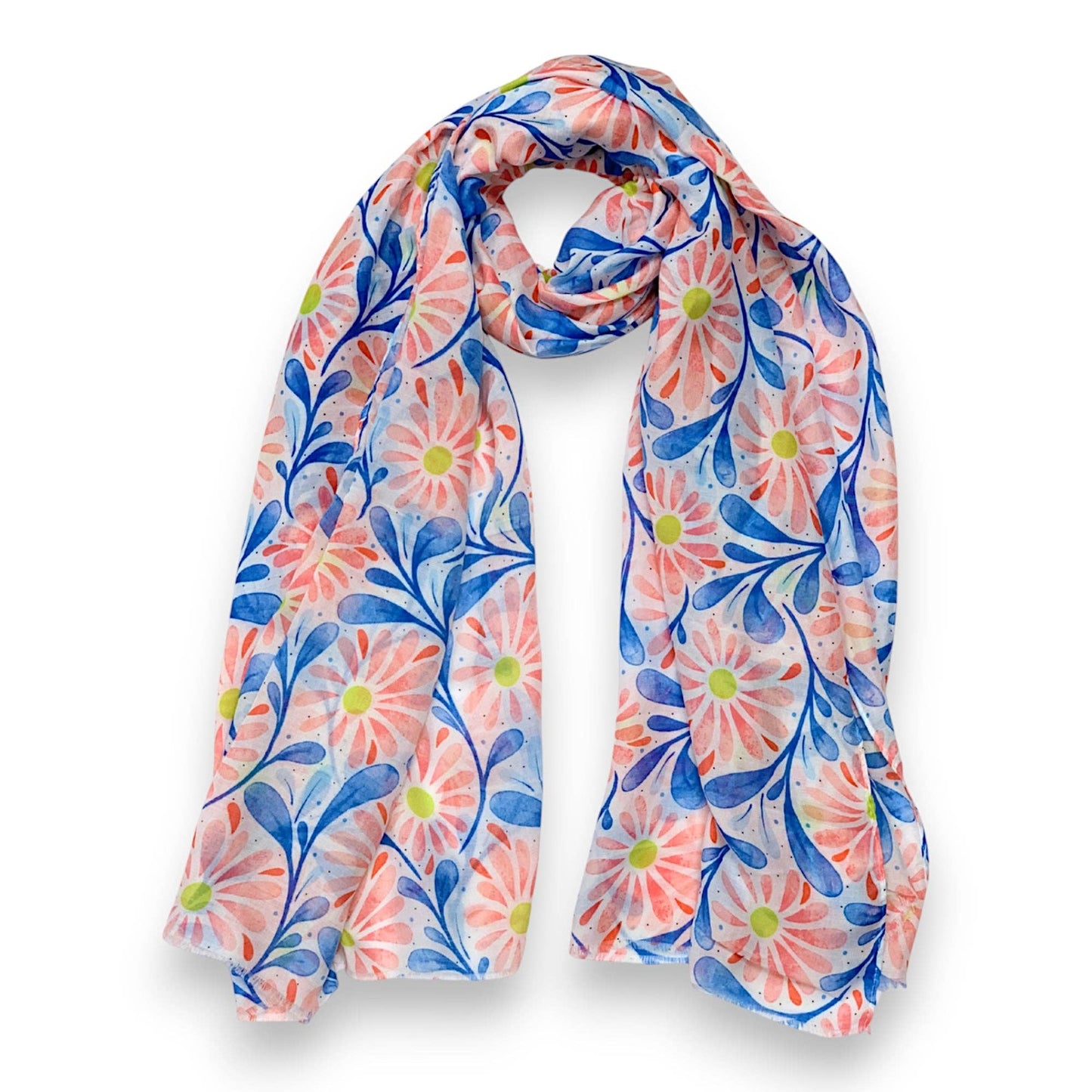 Daisy with Leaves Print Colourful Scarf: Orange