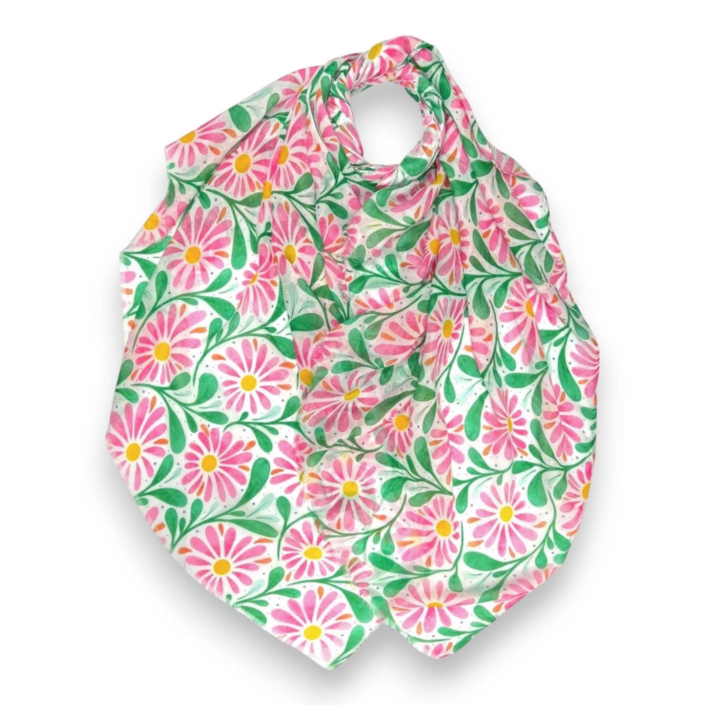 Daisy with Leaves Print Colourful Scarf: Orange