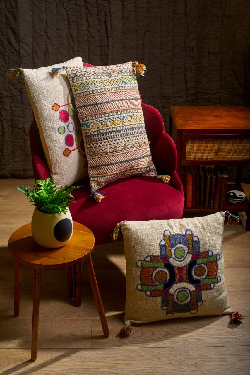 Embroidered Geometric Cushion with filler