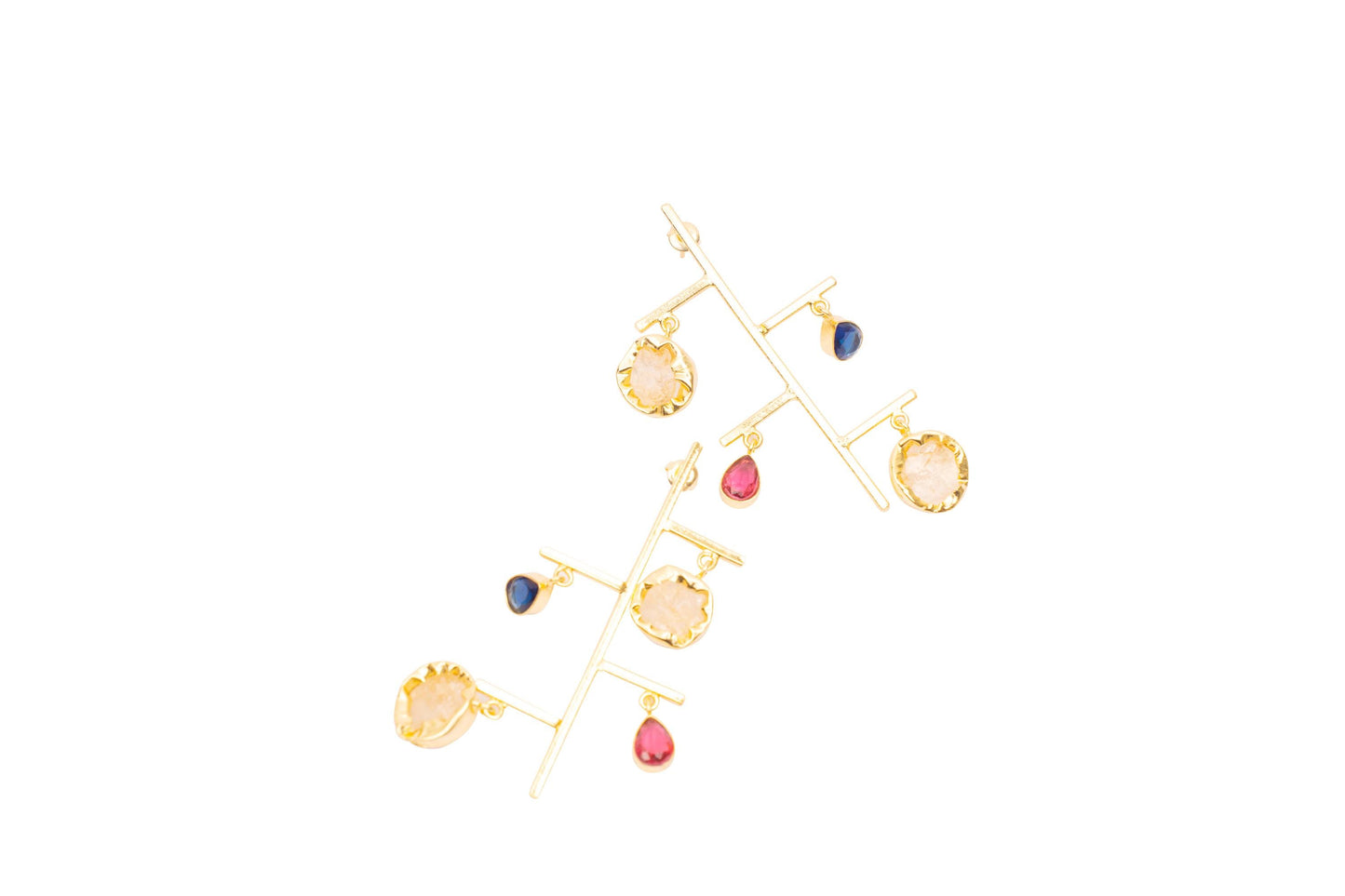 Tourmaline Drop Earrings | Multi-Color Gemstone Earrings | Gold-Plated Dangle Jewellery | Statement Jewellery