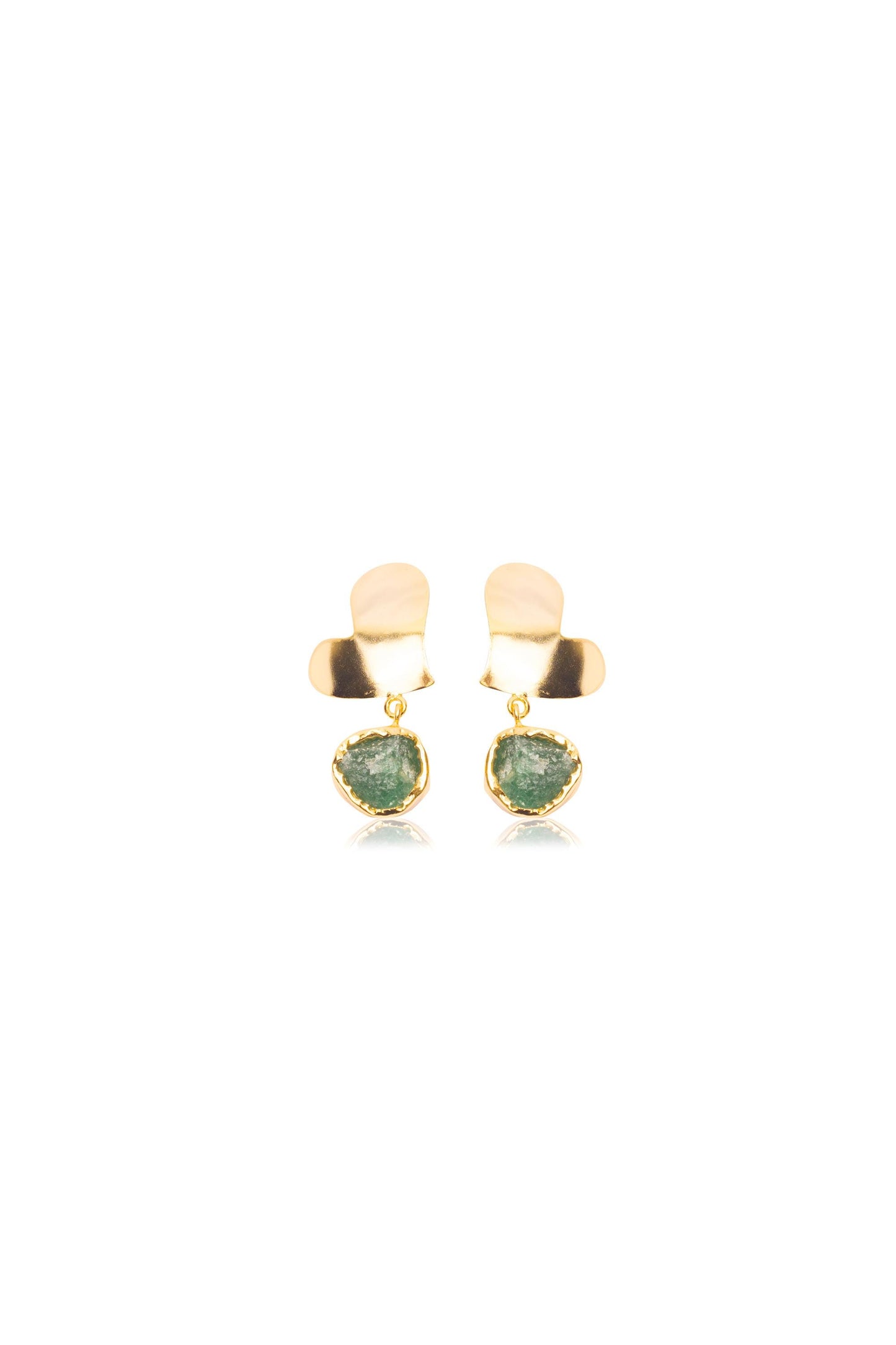 Emerald Heart Drops | Gold-Plated Heart-Shaped Earrings with Green Stone | Elegant Statement Jewellery