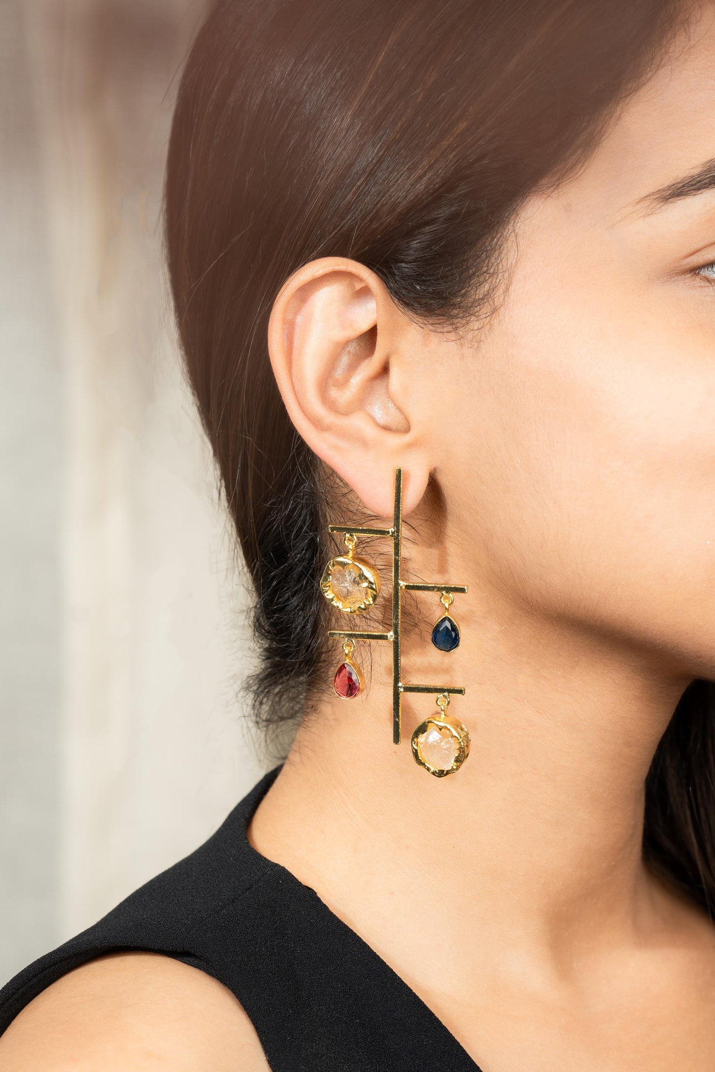 Tourmaline Drop Earrings | Multi-Color Gemstone Earrings | Gold-Plated Dangle Jewellery | Statement Jewellery