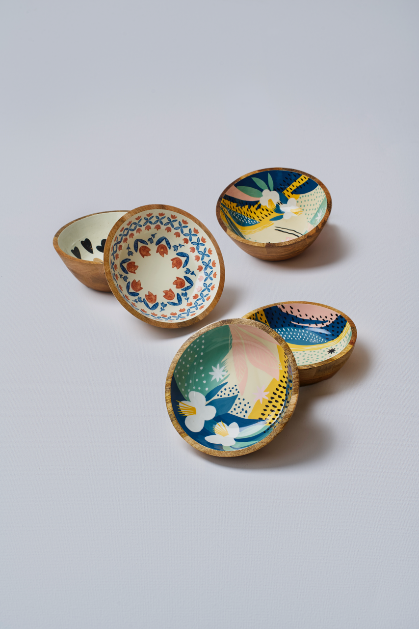 Jasmine Handpainted Wood Bowl