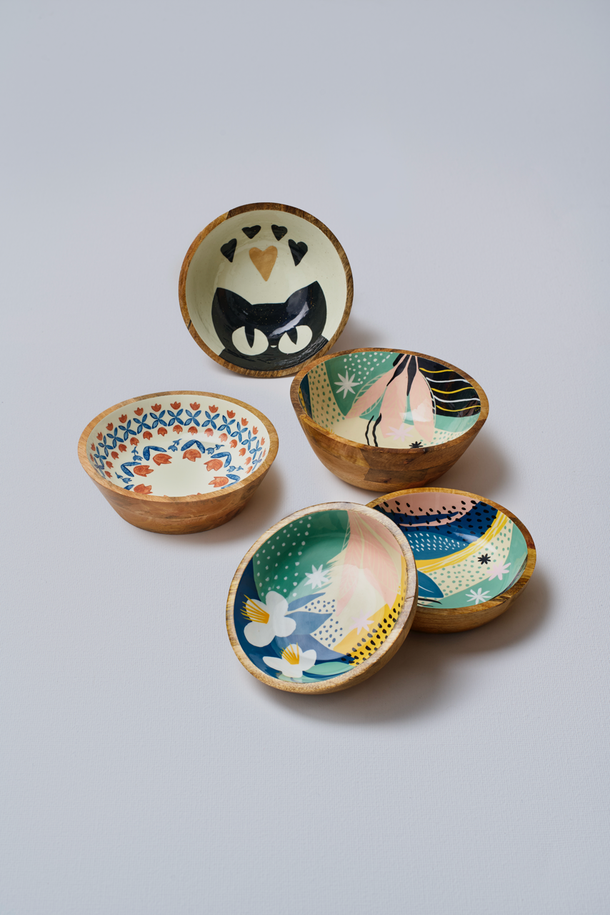 Jasmine Handpainted Wood Bowl