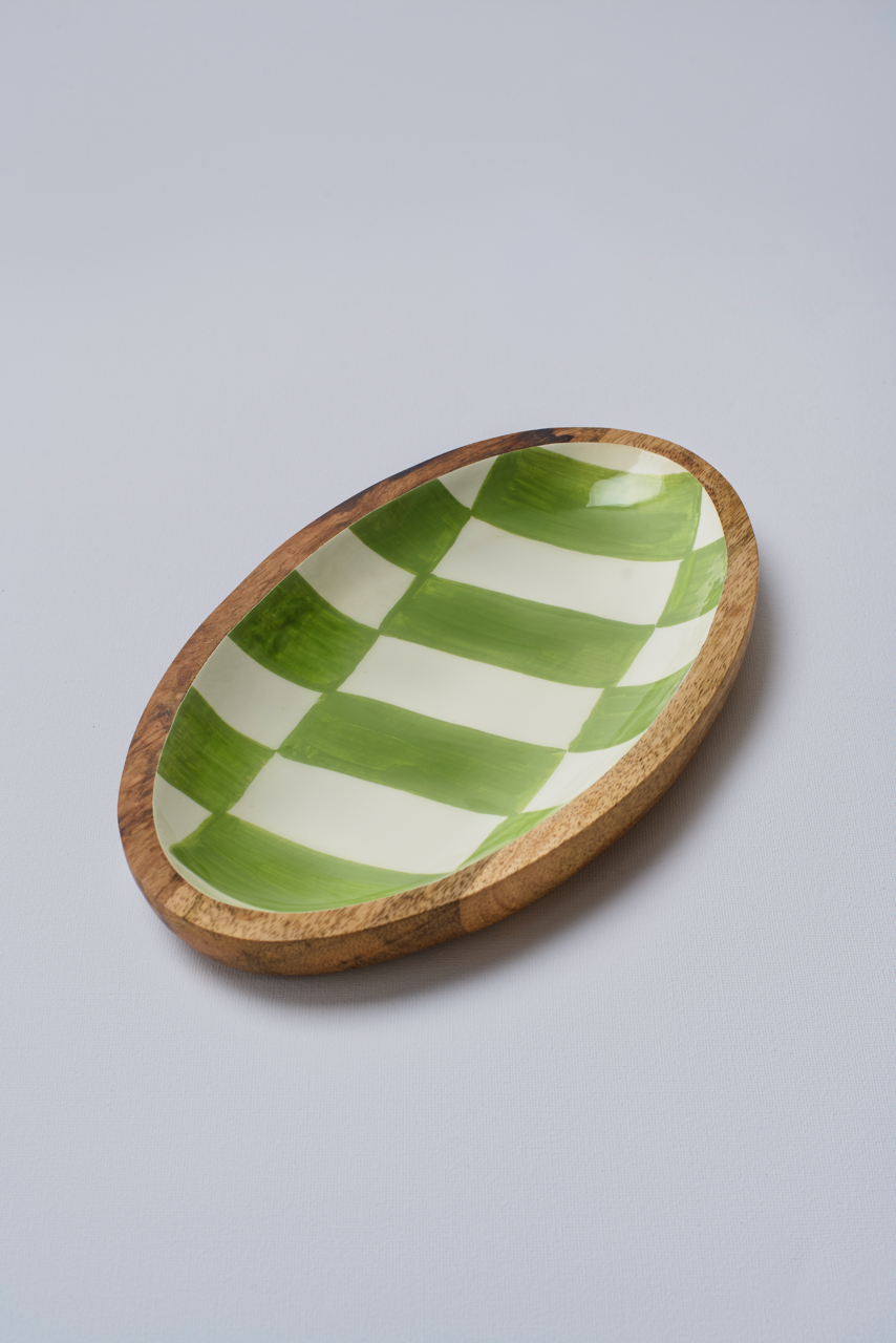 Green Chequered Oval Plate Large