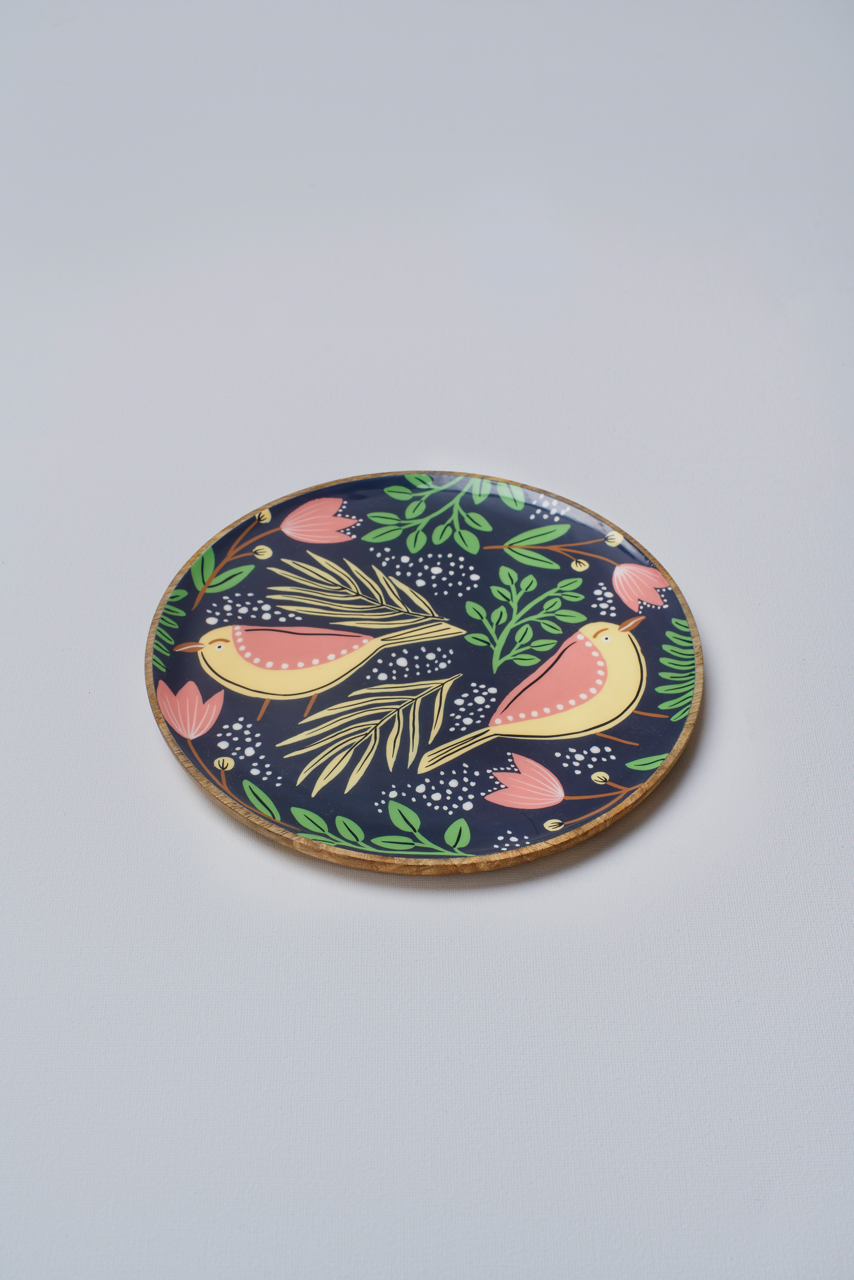 Twilight Bird Tropical Serving Plate with Enamel