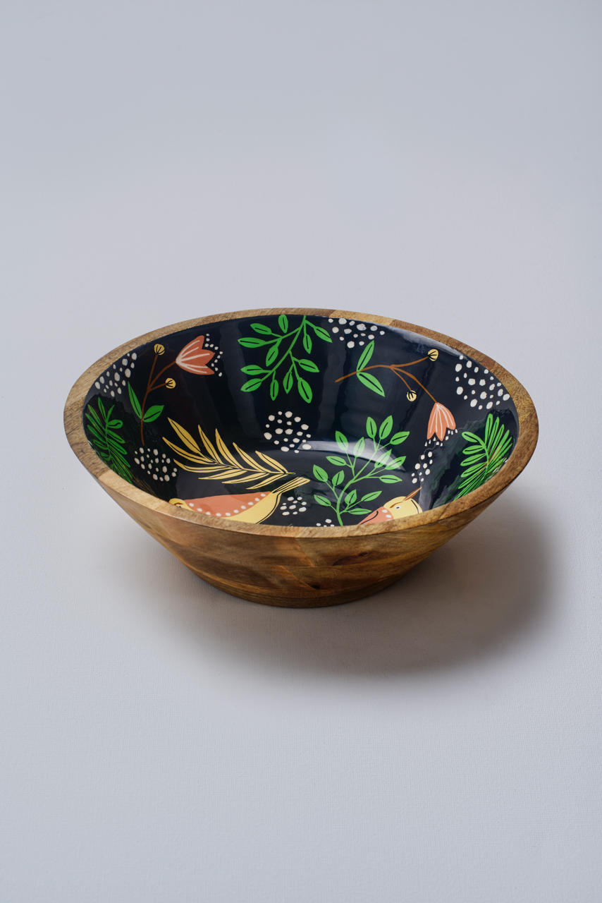 Twilight Bird Large Salad Bowl with Enamel