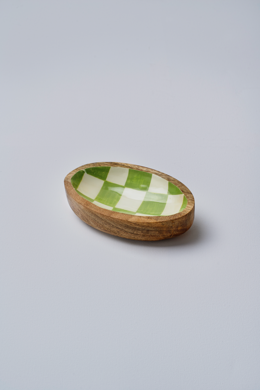 Green Chequered Oval Bowl - Small