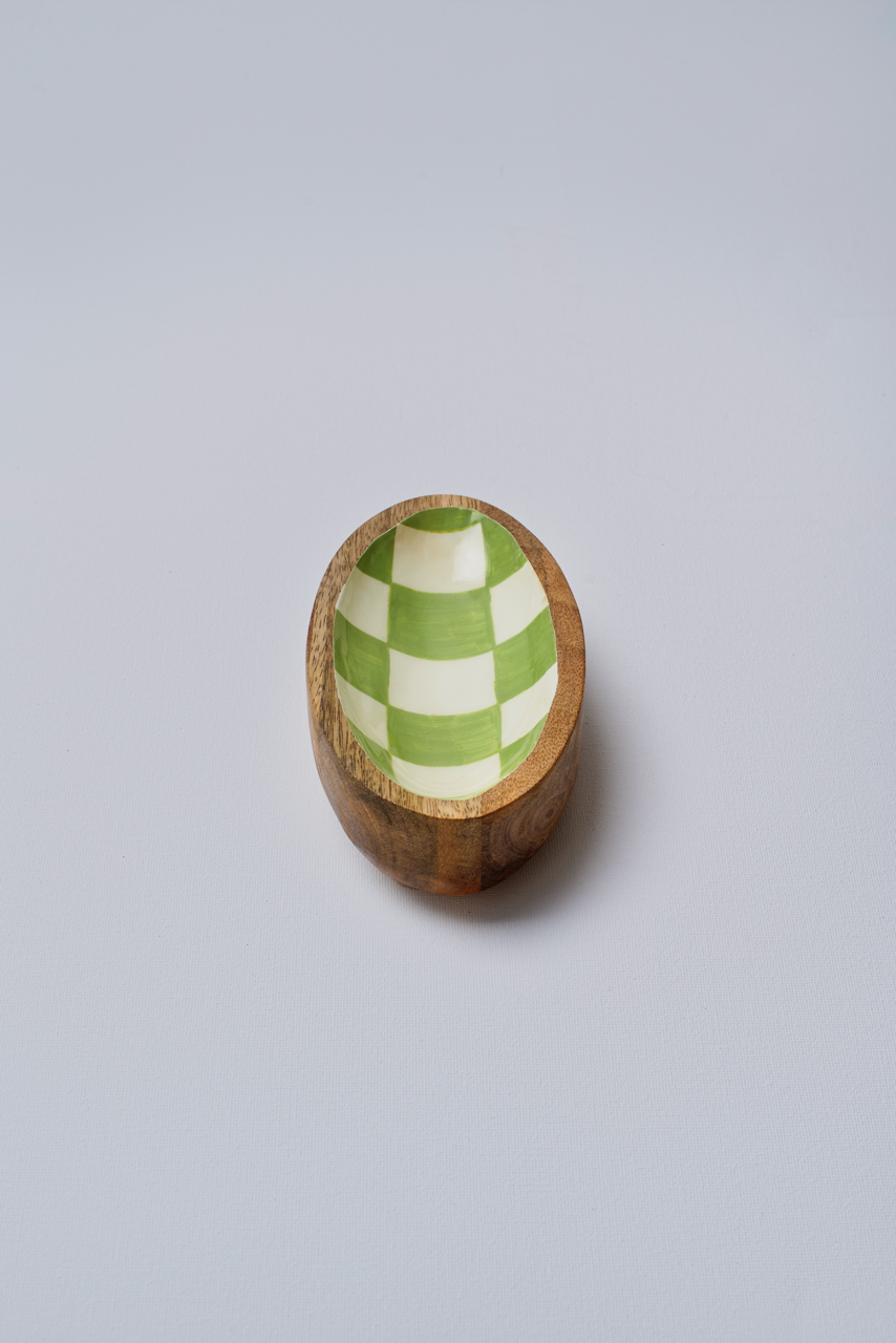 Green Chequered Oval Bowl - Small
