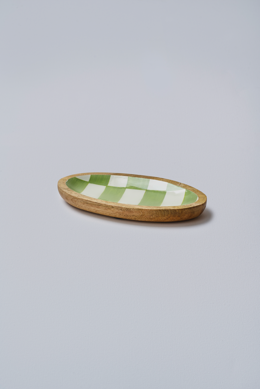 Green Chequered Oval Plate - Small