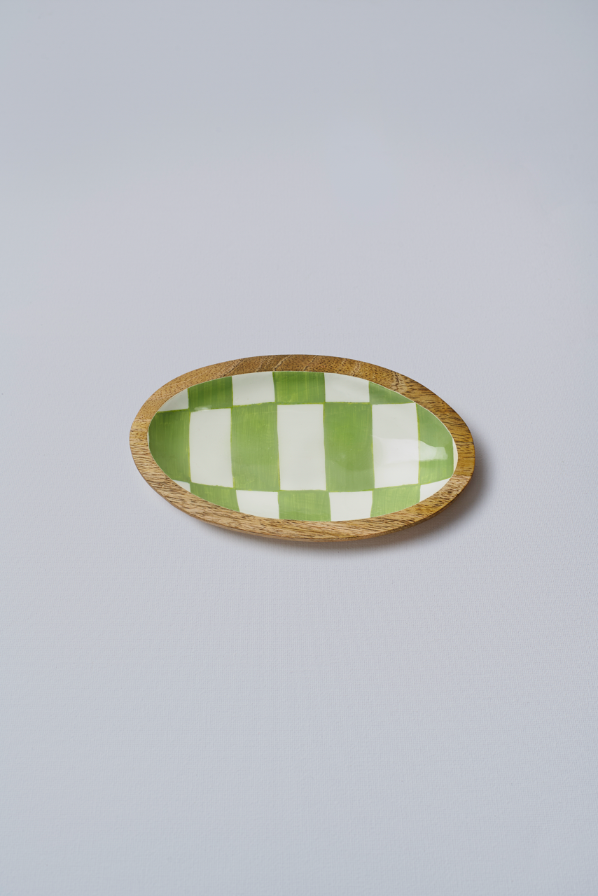 Green Chequered Oval Plate - Small