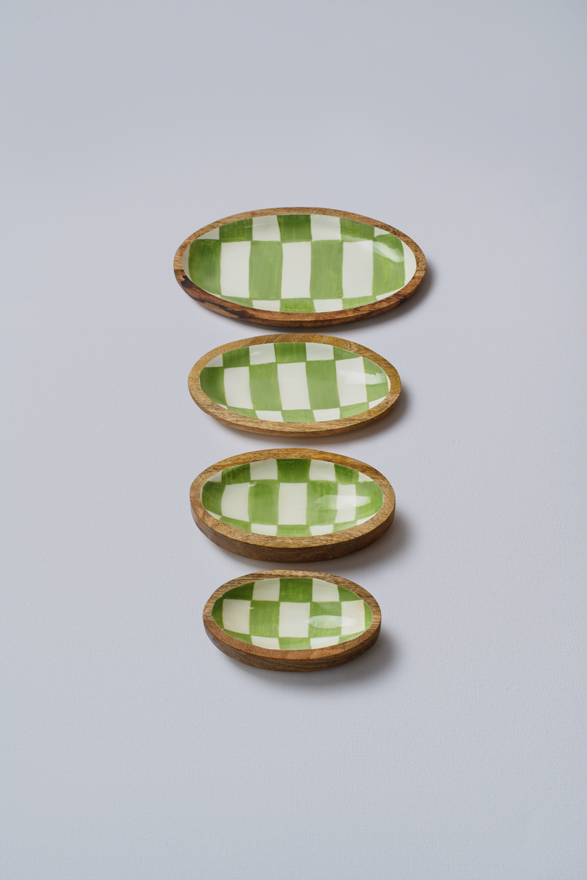 Green Chequered Oval Bowl - Small