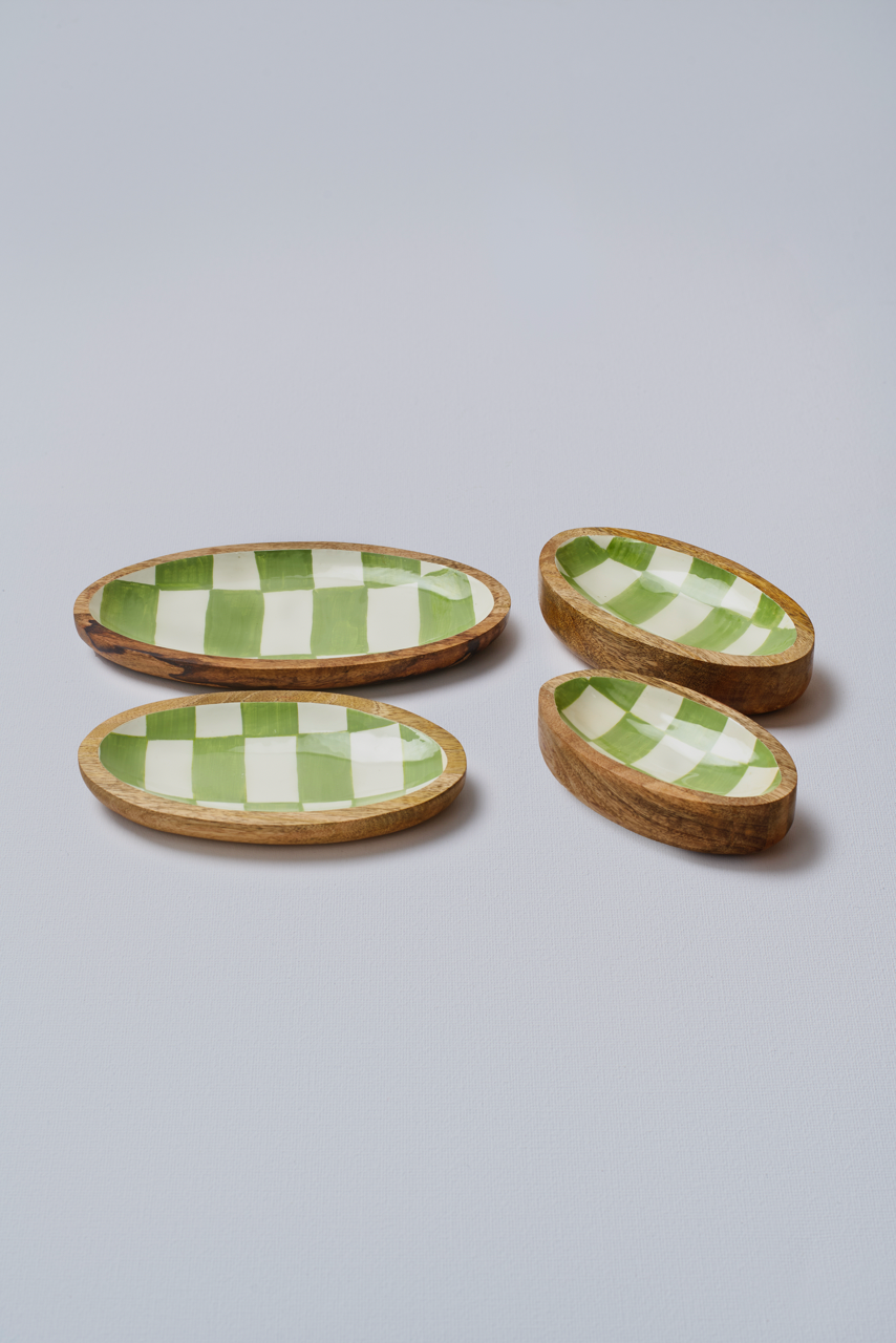 Green Chequered Oval Bowl - Small