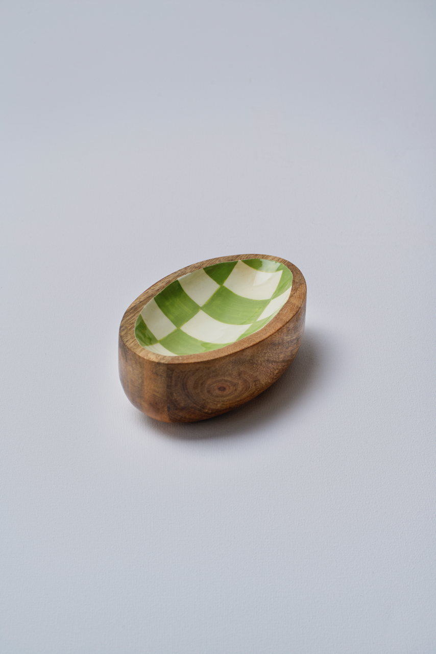 Green Chequered Oval Bowl - Small