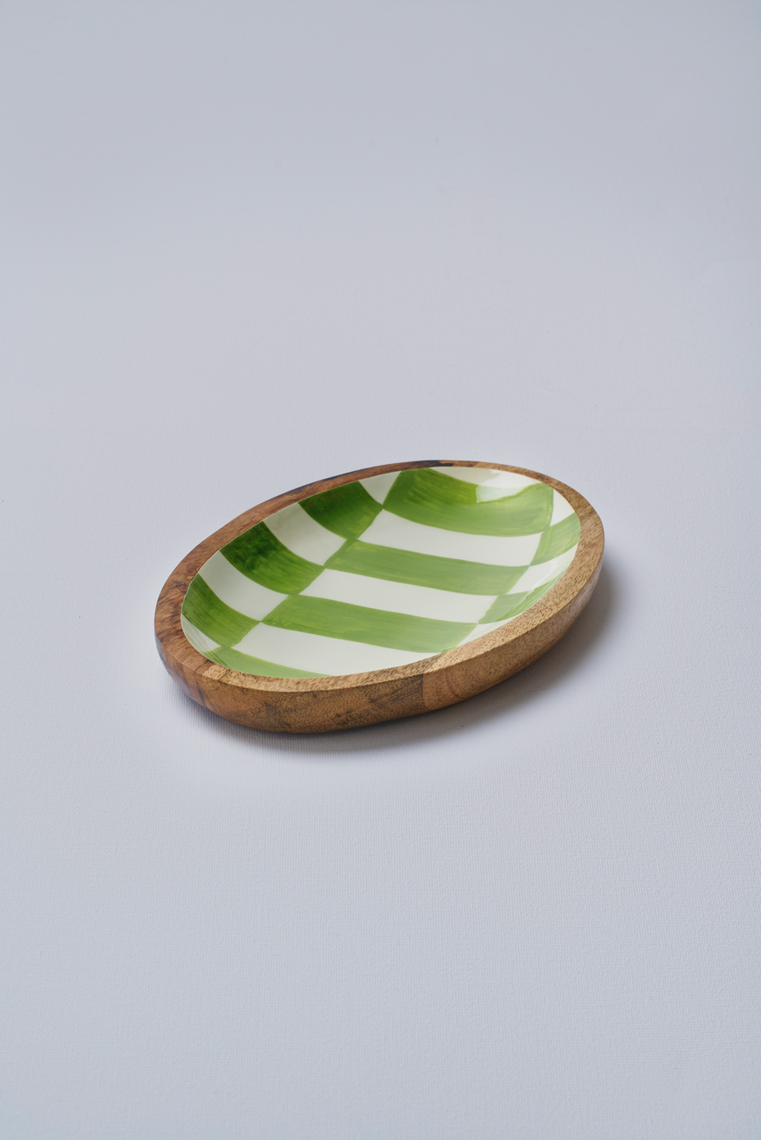 Green Chequered Oval Plate - Small