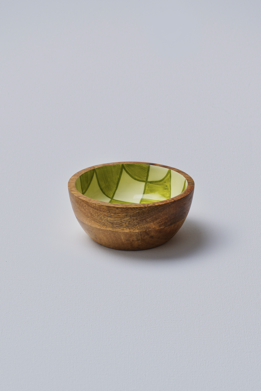 Green Chequered Wooden Bowl - Small