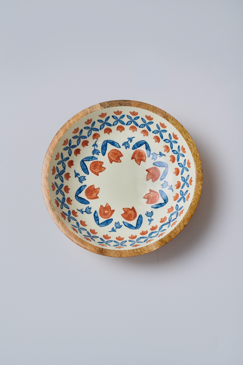 Retro Floral Wooden Bowl