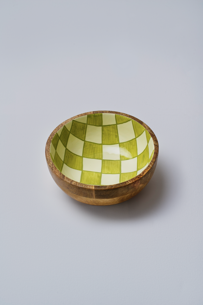 Green Chequered Wooden Bowl