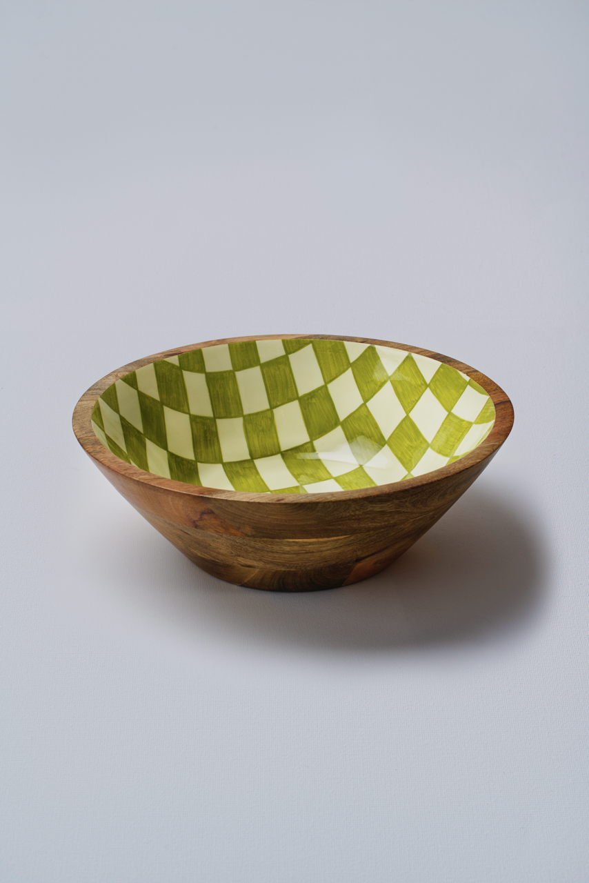 Green Chequered Large Salad Bowl