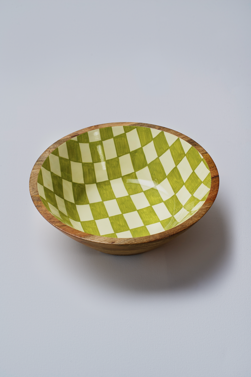 Green Chequered Large Salad Bowl