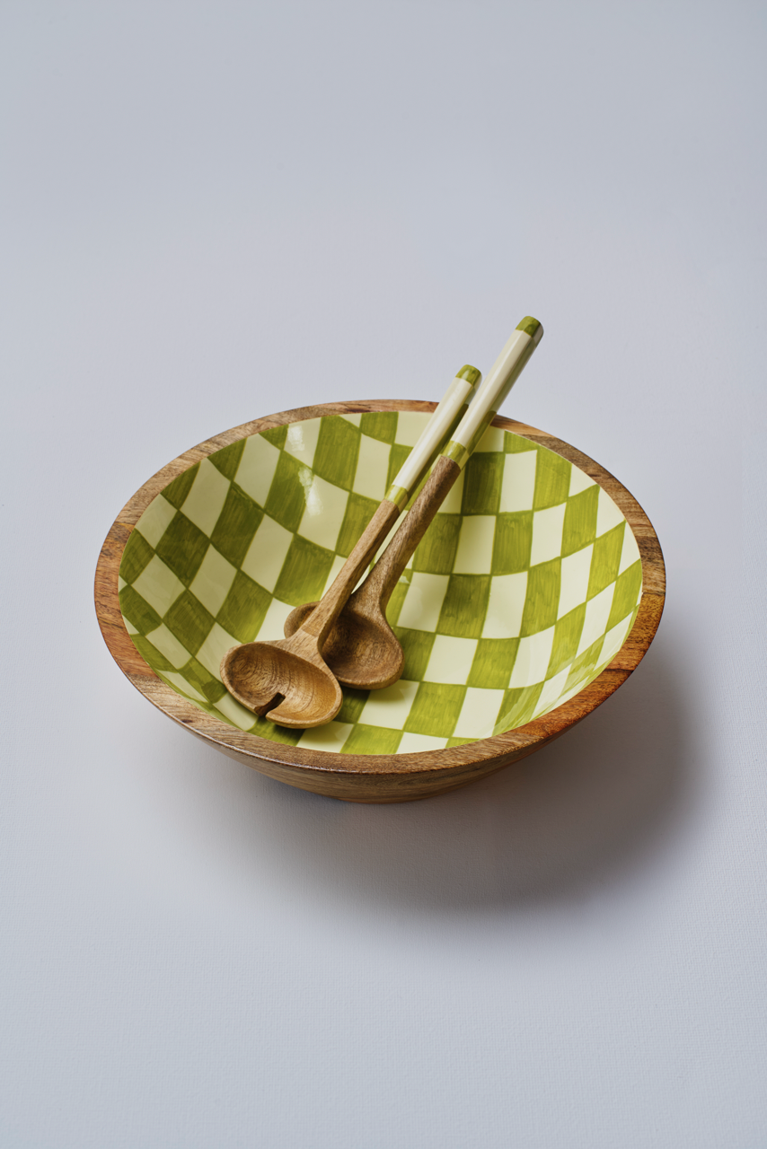 Green Chequered Large Salad Bowl