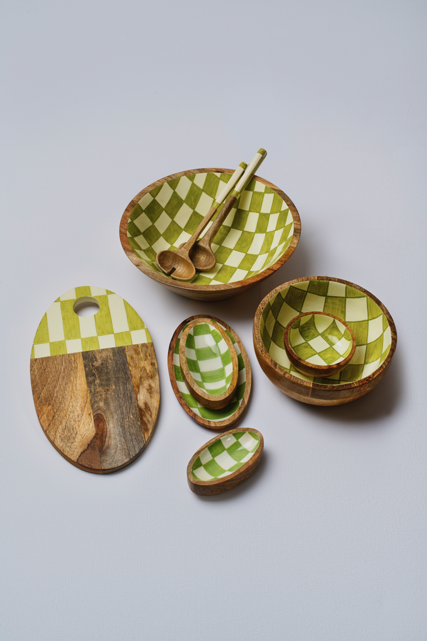 Green Chequered Large Salad Bowl