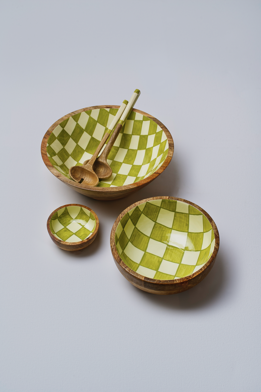 Green Chequered Large Salad Bowl