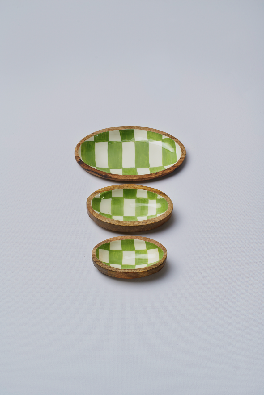 Green Chequered Oval Plate - Small