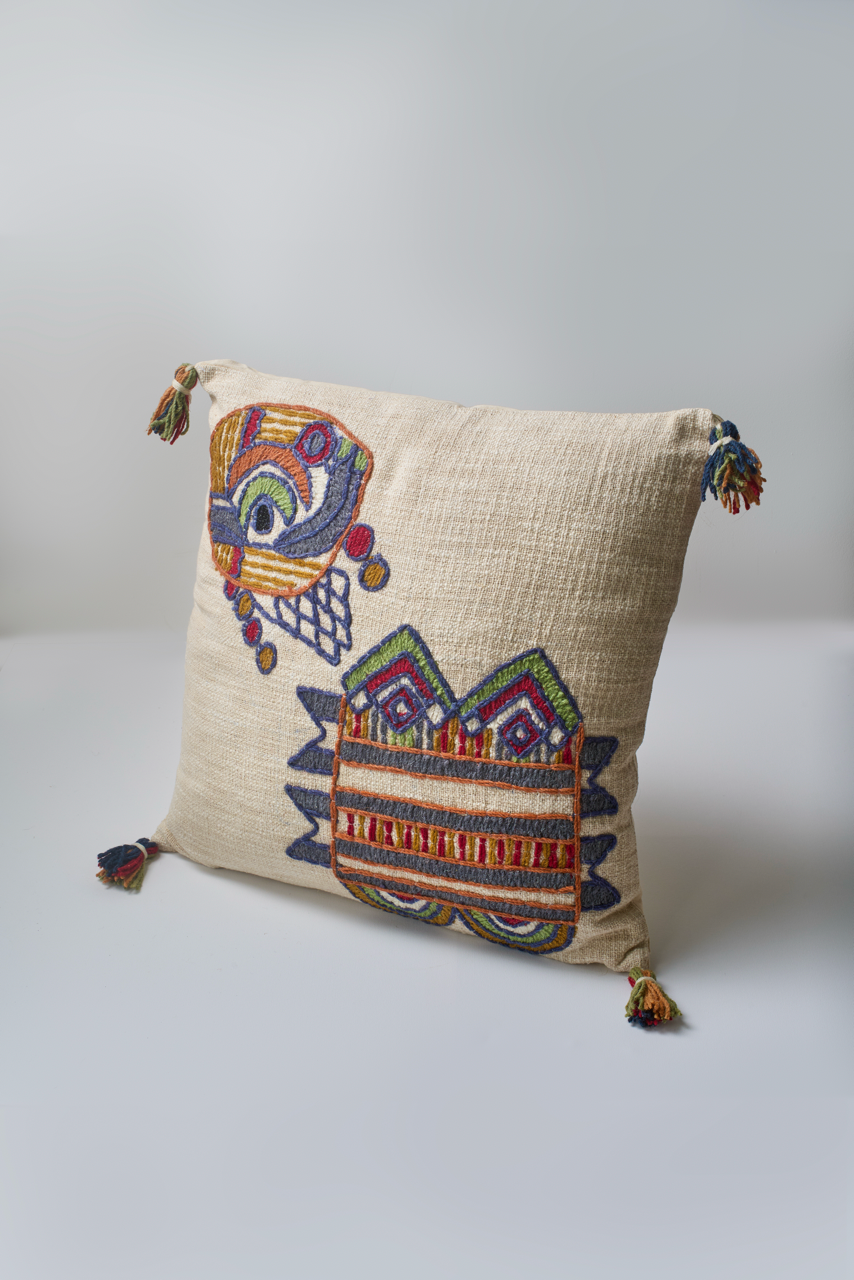 Embroidered Tribal-inspired Cushion with filler