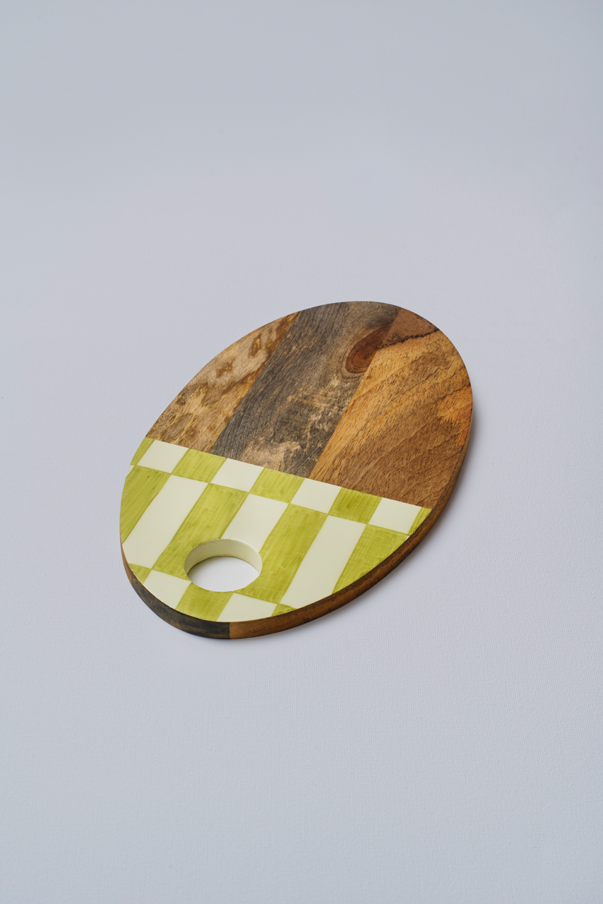 Green Chequered Wooden Chopping Board