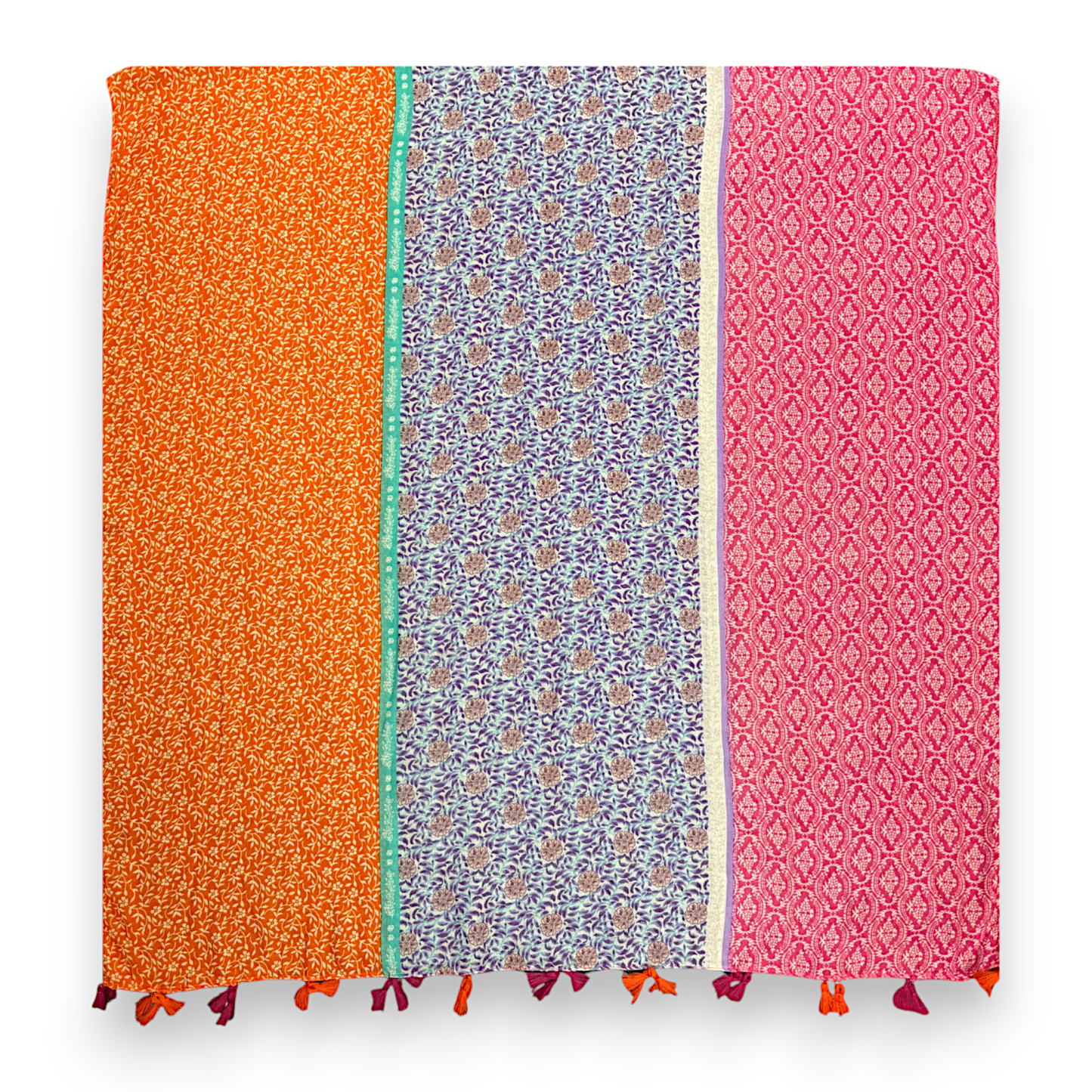 Vibrant Multicolor Floral Patchwork Tassels Scarf: Blue