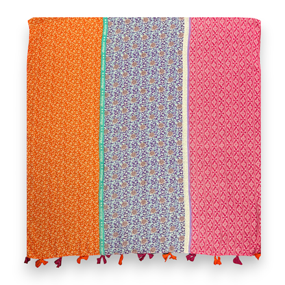 Vibrant Multicolor Floral Patchwork Tassels Scarf: Blue