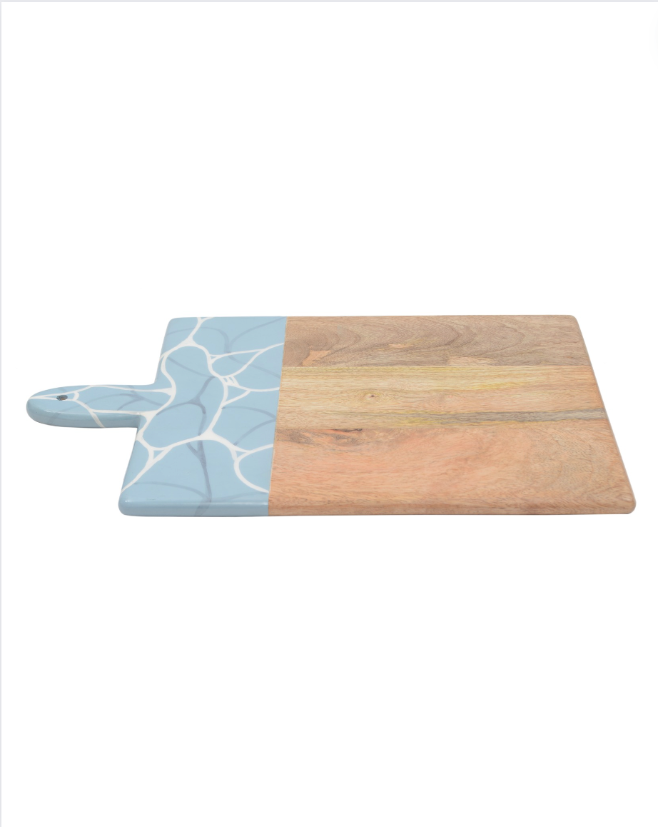 Wooden Aqua Blue Large Chopping Board with Enamel