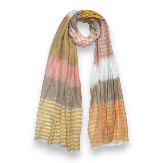Silky Stripe Colorblock Scarf: Mocca & Mustard