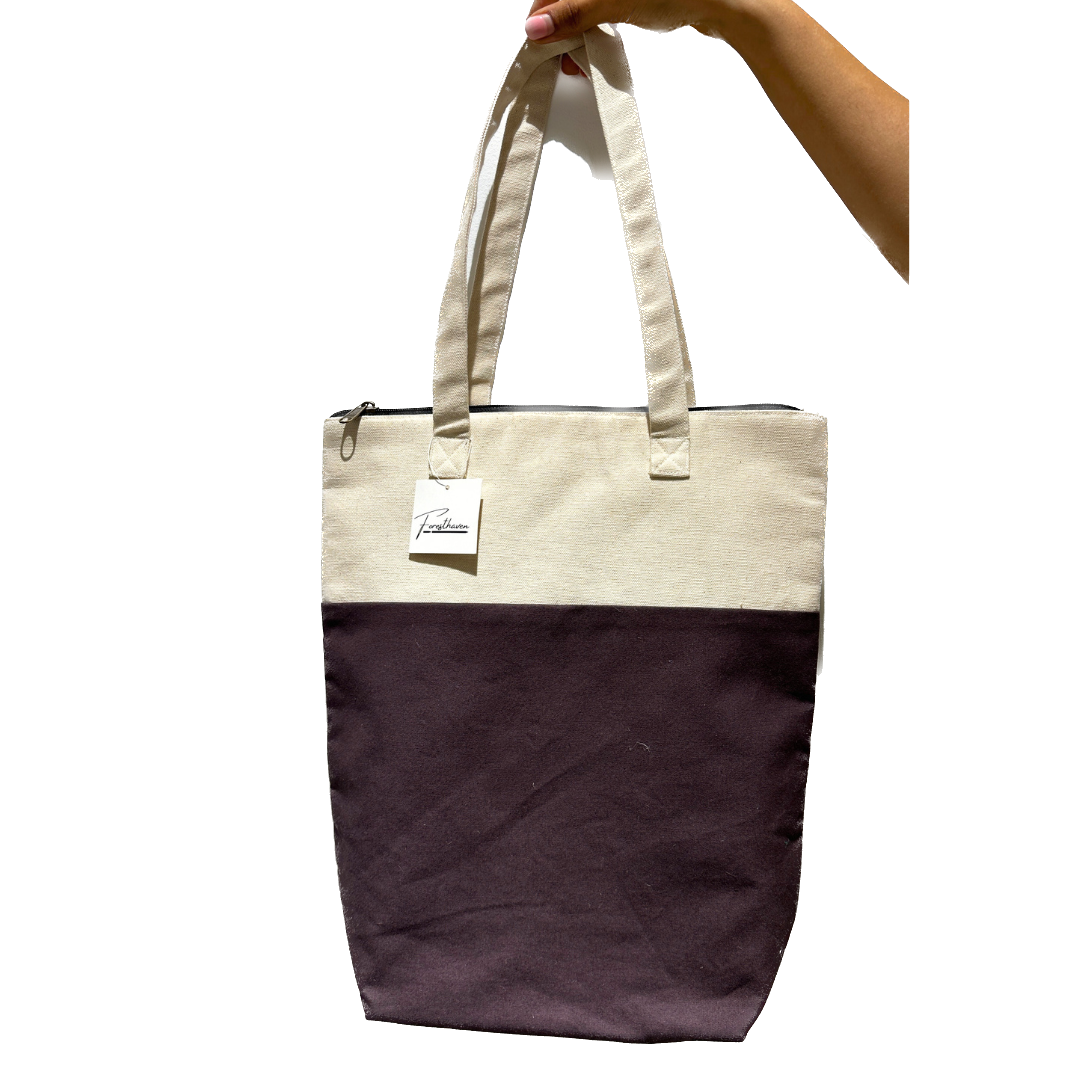 Large Champagne & Cream Canvas Tote Bag