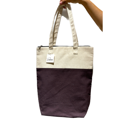 Large Champagne & Cream Canvas Tote Bag