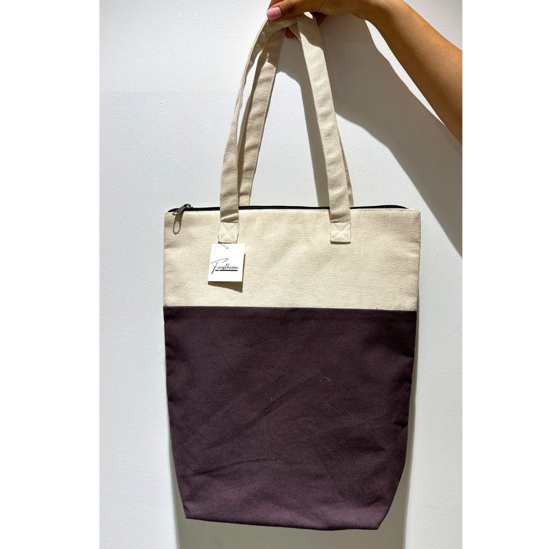 Large Champagne & Cream Canvas Tote Bag