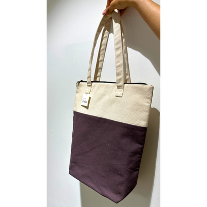 Large Champagne & Cream Canvas Tote Bag