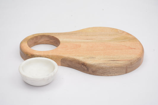 Foresthaven Wooden Serving Board with Marble Bowl | Serving Tray Cheese Board | Handmade Wood Platter | Serving Plates for Fruit Platter Food Dish - (Brown, 44x29x3.5 cm)