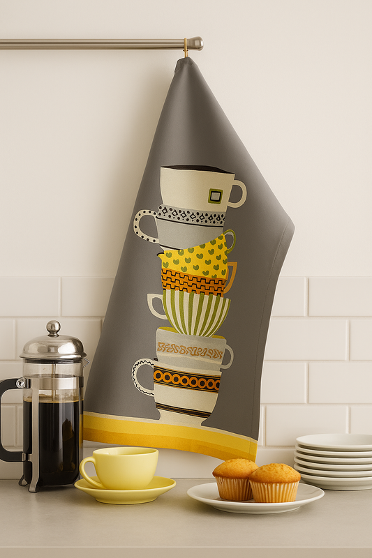 Stacked Teacups Cotton Tea Towel (Set of 2)