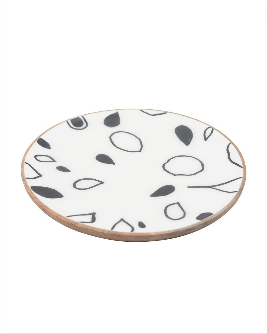 Natural Mango Wood Monochrome Serving Plate with Enamel