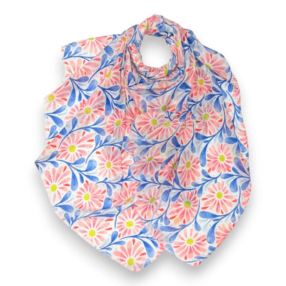 Daisy with Leaves Print Colourful Scarf: Orange