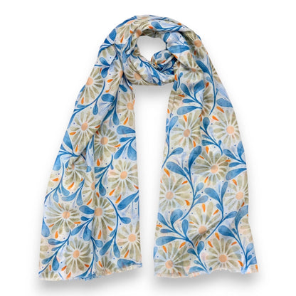 Daisy with Leaves Print Colourful Scarf: Orange